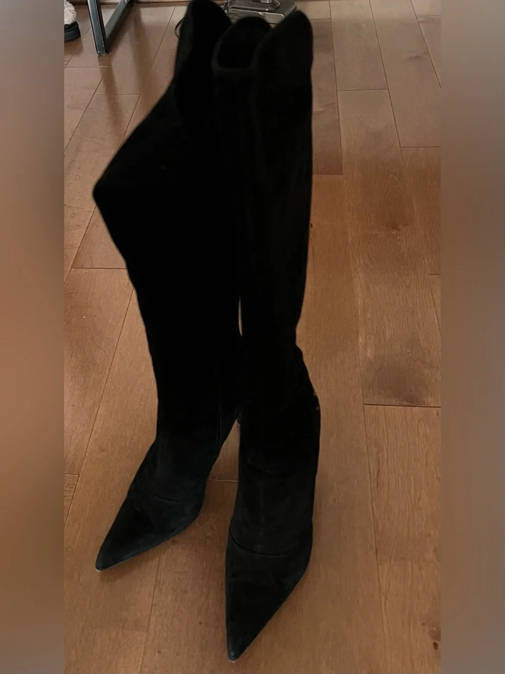 Via Spiga Italian Black Suede Pointed Toe Stiletto Knee High Boots 7M